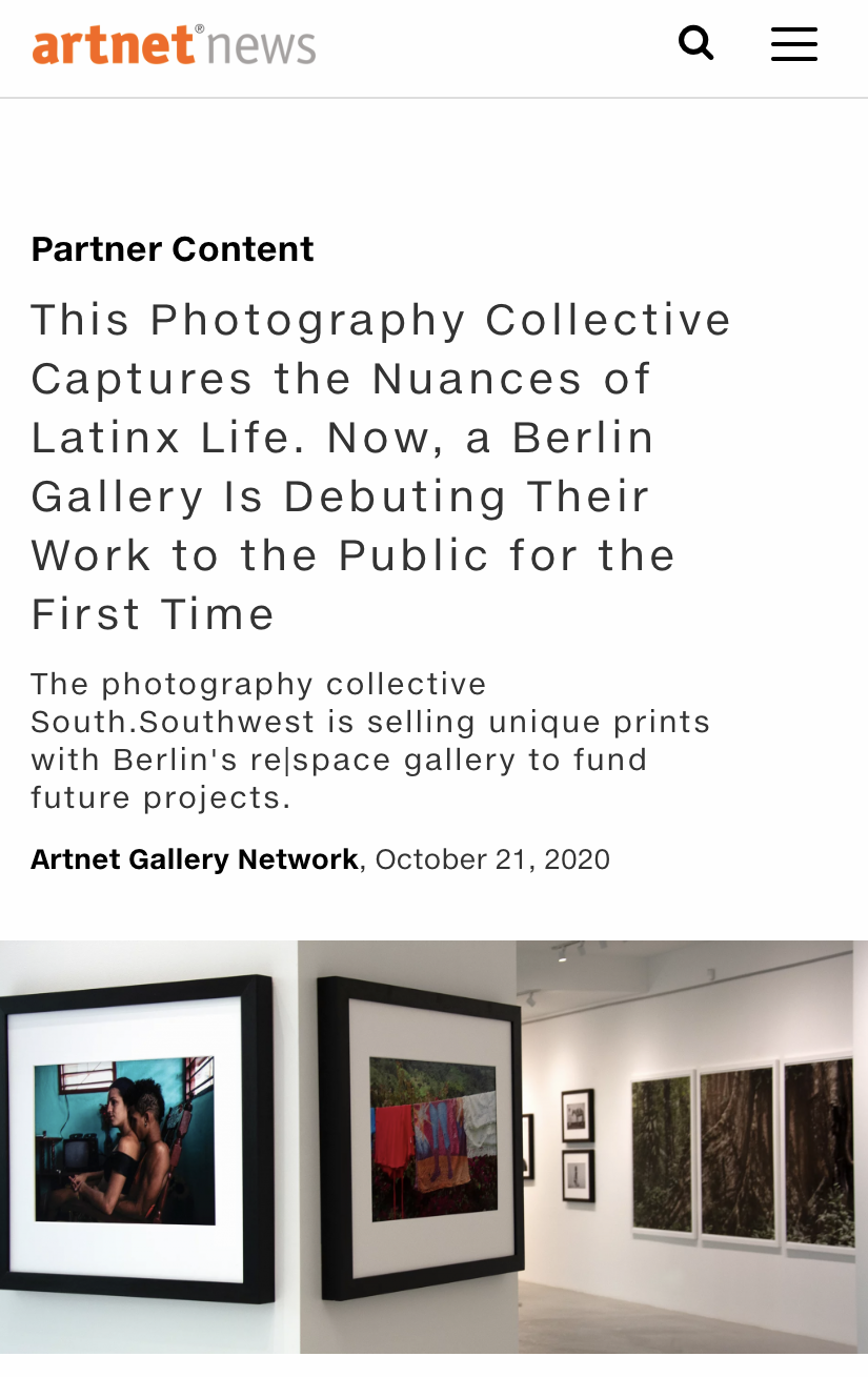 Artnet News sobre South.Southwest na RE|Space, Berlim, com fotografia da exposição e obras em preto e branco de Emilia Brandão Carneiro