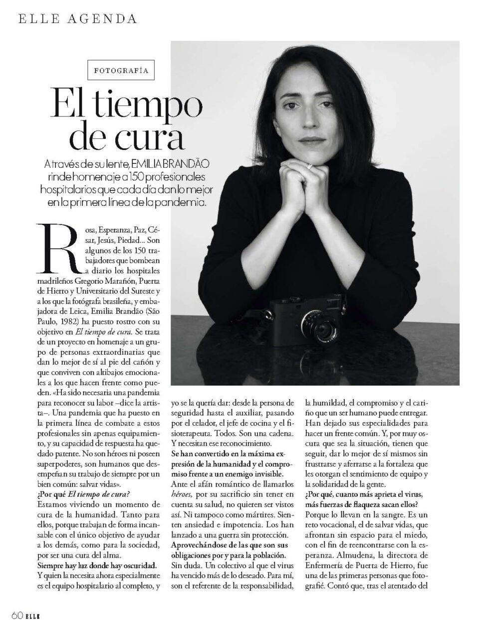 Página de ELLE España sobre El Tiempo de Cura com retrato de por Emilia Brandão Carneiro.