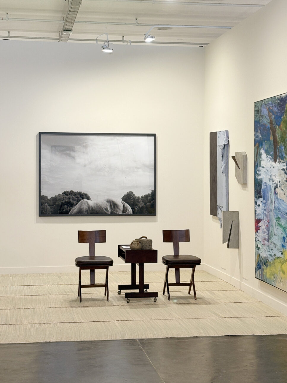 Stand E18 de SP-Arte 2026 con la fotografía Berni IX, de Emilia Brandão Carneiro, entre pinturas, esculturas y diseño.