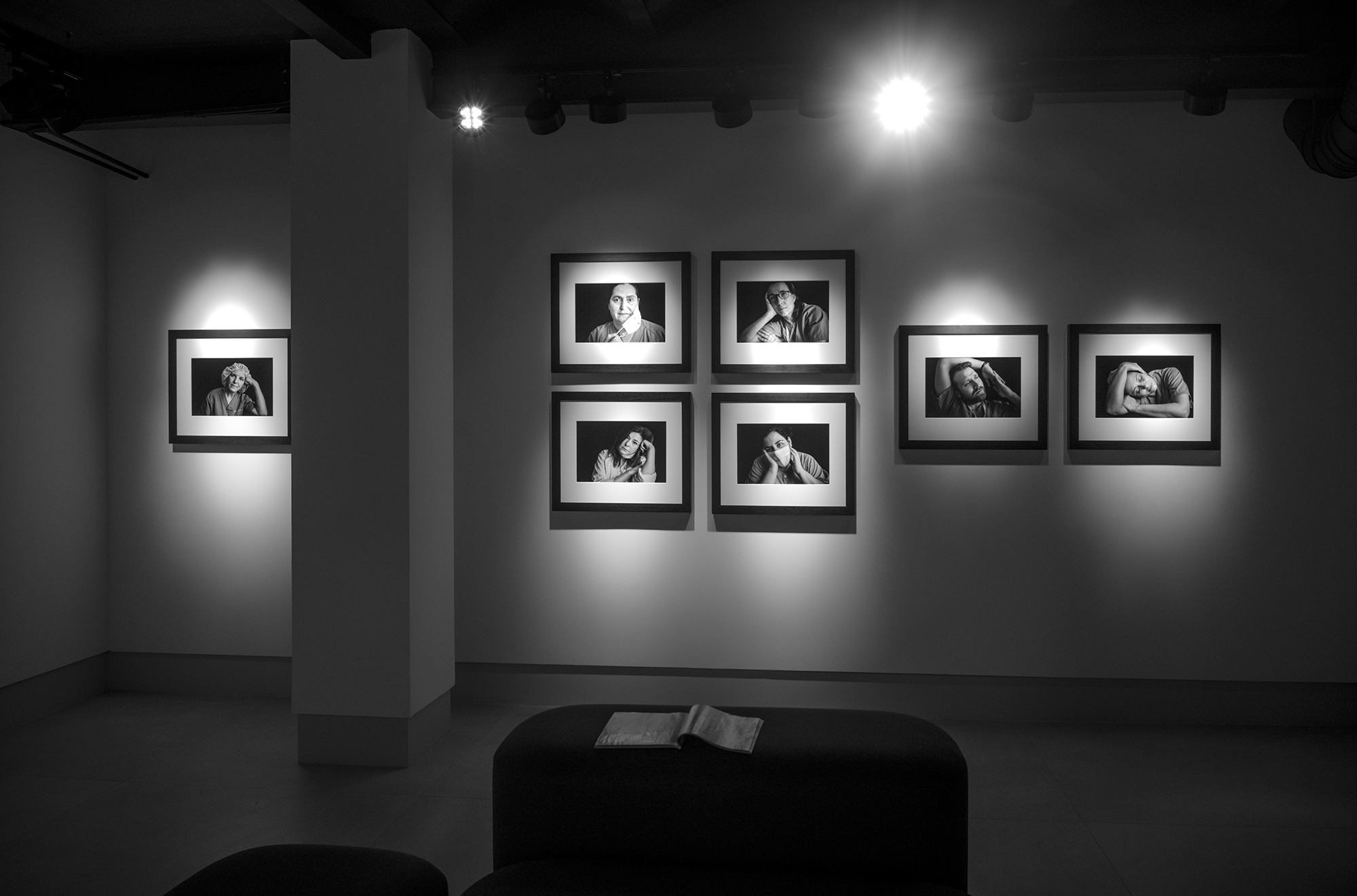 black-and-white portraits of healthcare professionals in Emilia Brandão Carneiro’s El Tiempo de Cura exhibition at Leica Gallery Madrid