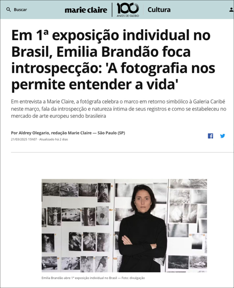 Emilia Brandão Carneiro in Marie Claire, before black-and-white photographs from her Acervo Migratório exhibition